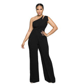 Sleeveless Single Shoulder Suspender High Waist Office Straight Jumpsuit